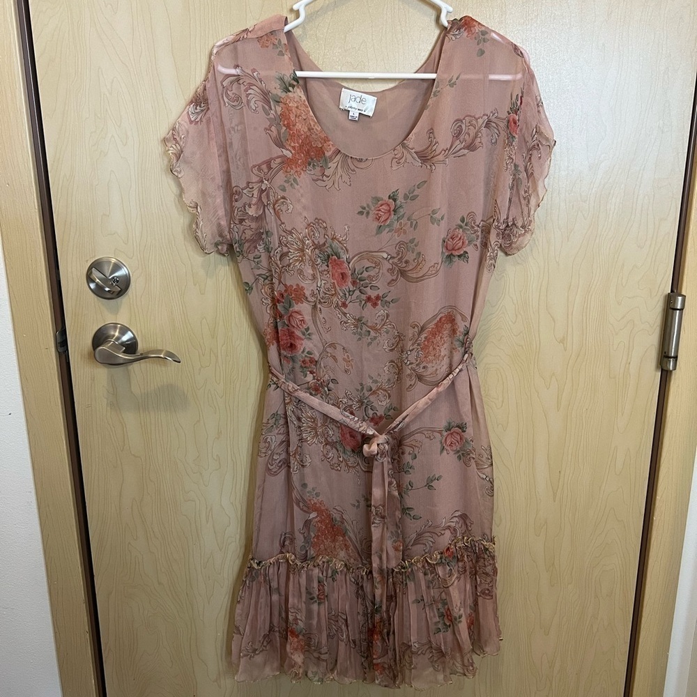 Johnny Was Dusty Rose Floral Silk Belted Dress